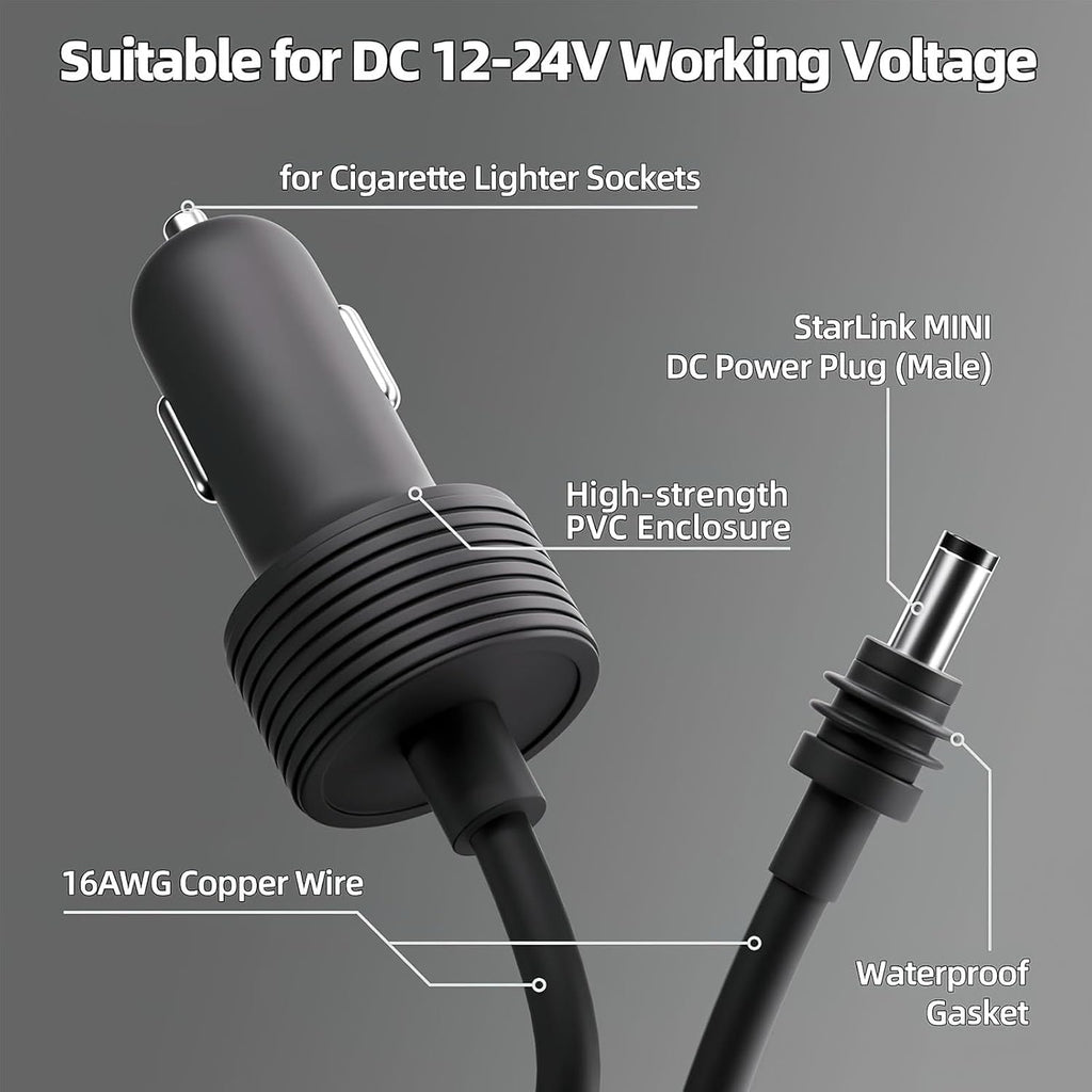 Starlink Mini Cable, 12V Car Adapter