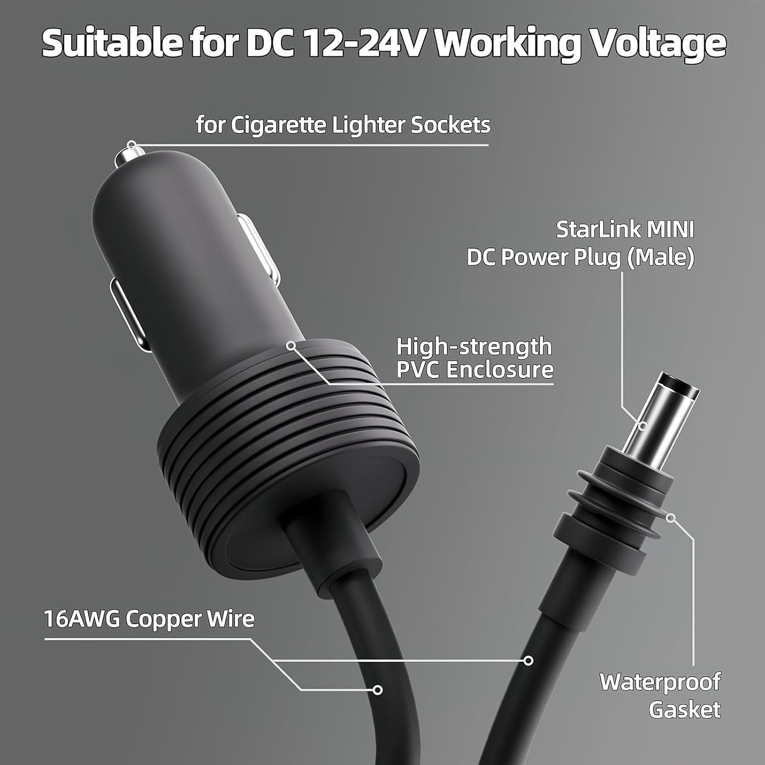 Starlink Mini Cable, 12V Car Adapter